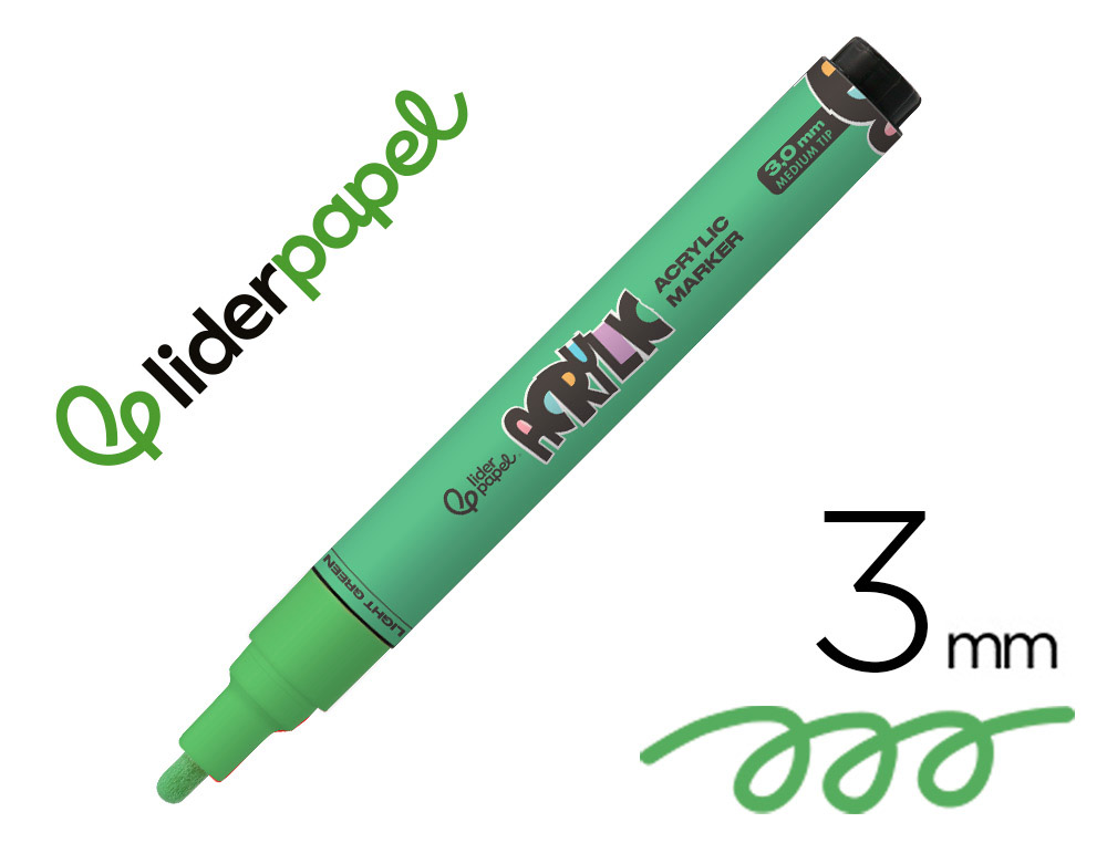 MARQUEUR LIDERPAPEL ACRYLIQUE BASE EAU TOUS SUPPORT POINTE  RONDE 3MM COLORIS VERT HERBE
