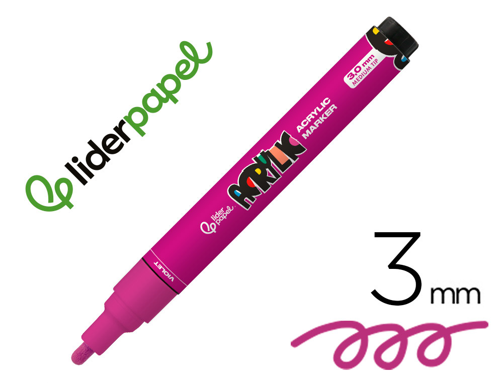 MARQUEUR LIDERPAPEL ACRYLIQUE BASE EAU TOUS SUPPORT POINTE  RONDE 3MM COLORIS VIOLET