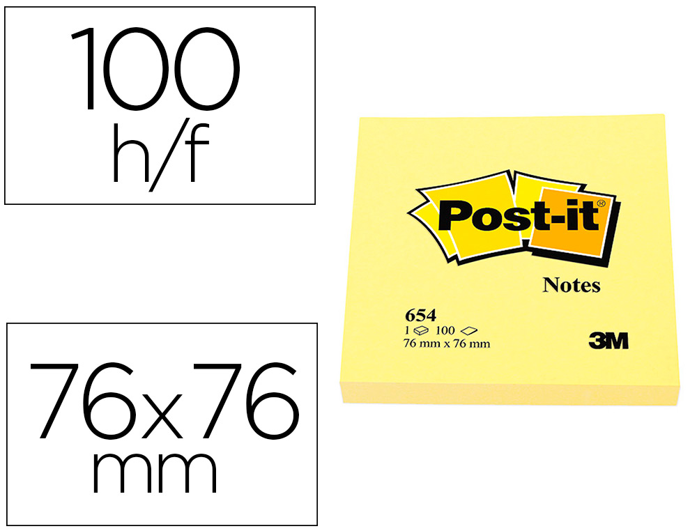 LOT 12 POST IT NOTES 76X102MM JAUNE