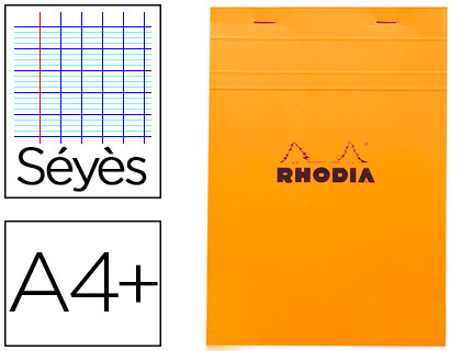 BLOC BUREAU RHODIA A4+ PAPIER VLIN SURFIN COUVERTURE ENDUITE ENVELOPPANTE 210X320MM 80F DTACHABLES 80G SYS ORANGE