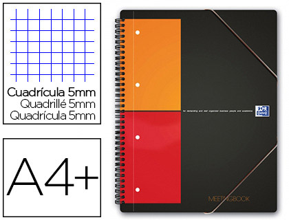 CAHIER-CHEMISE OXFORD MEETING BOOK OPTIK PAPER COUVERTURE PP A4+ 21X32CM 160 PAGES 5X5MM FERMETURE LASTIQUE