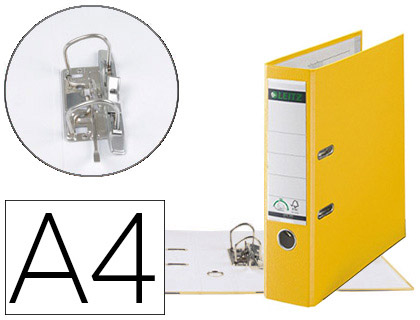 CLASSEUR LEVIER LEITZ 180 DEGRS A4 318X285MM CARTON DOS 80MM 600F TIQUETTE DOS COLORIS JAUNE