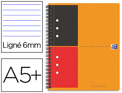 CAHIER OXFORD ACTIVE BOOK OPTIK PAPER COUVERTURE POLYPROPYLNE POCHETTE RANGEMENT A5+ 17,8X21CM 160 PAGES LIGN