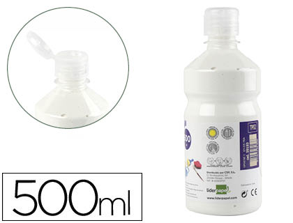 GOUACHE SCOLAIRE LIDERPAPEL LIQUIDE LAVABLE FERMETURE SCURIT BRILLANTE COLORIS BLANC FLACON 500ML