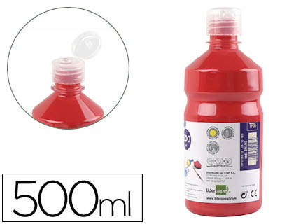 GOUACHE SCOLAIRE LIDERPAPEL LIQUIDE LAVABLE FERMETURE SCURIT BRILLANTE COLORIS ROUGE FLACON 500ML