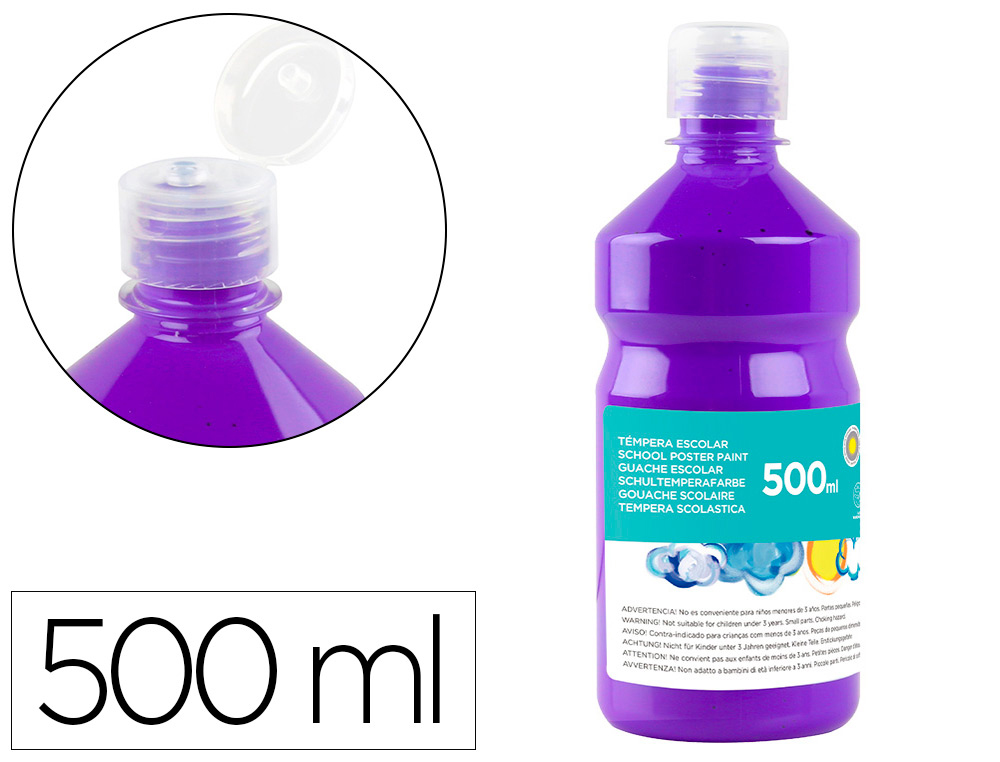 GOUACHE SCOLAIRE LIDERPAPEL LIQUIDE LAVABLE FERMETURE SCURIT BRILLANTE COLORIS VIOLET FLACON 500ML