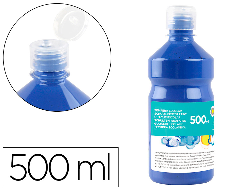 GOUACHE SCOLAIRE LIDERPAPEL LIQUIDE LAVABLE FERMETURE SCURIT BRILLANTE COLORIS BLEU MARINE FLACON 500ML