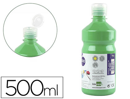 GOUACHE SCOLAIRE LIDERPAPEL LIQUIDE LAVABLE FERMETURE SCURIT BRILLANTE COLORIS VERT FLACON 500ML