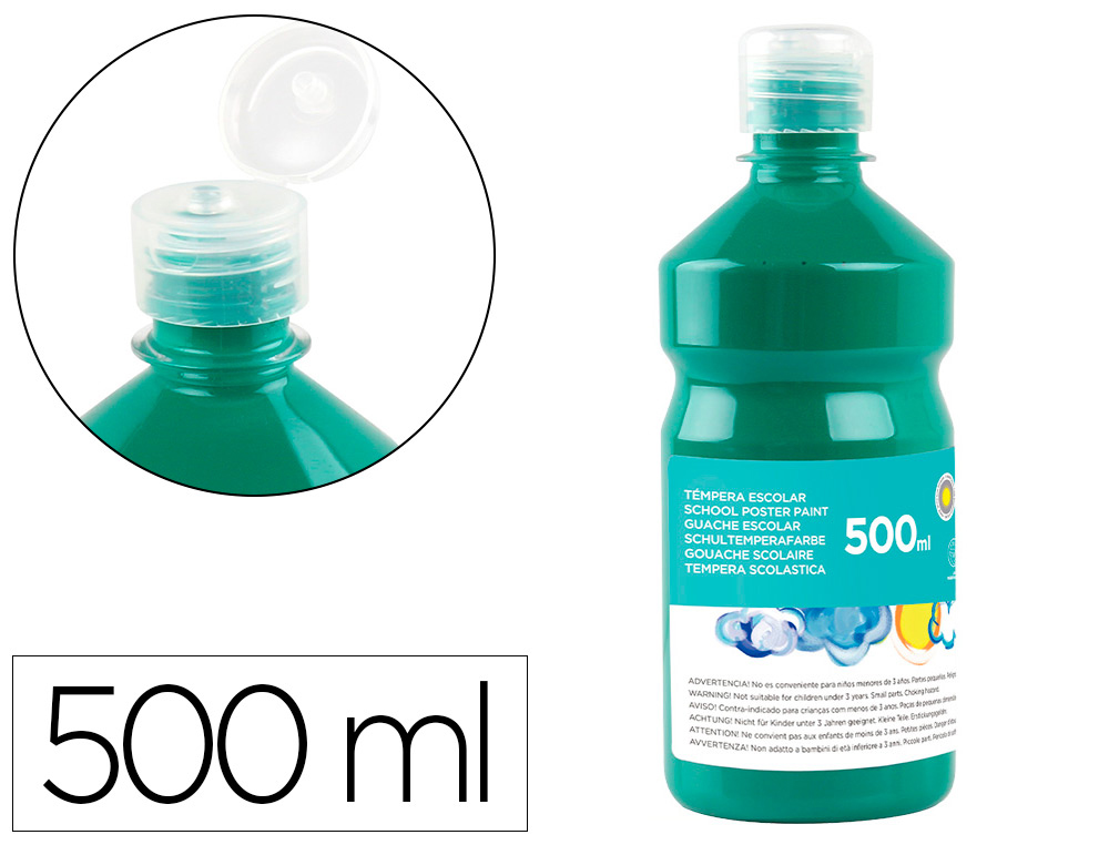 GOUACHE SCOLAIRE LIDERPAPEL LIQUIDE LAVABLE FERMETURE SCURIT BRILLANTE COLORIS VERT FONC FLACON 500ML