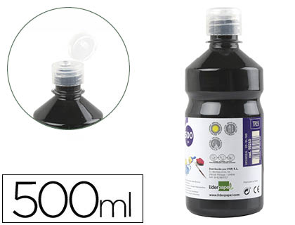 GOUACHE SCOLAIRE LIDERPAPEL LIQUIDE LAVABLE FERMETURE SCURIT BRILLANTE COLORIS NOIR FLACON 500ML