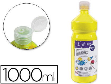 GOUACHE SCOLAIRE LIDERPAPEL LIQUIDE LAVABLE FERMETURE SCURIT BRILLANTE COLORIS JAUNE FLACON 1000ML