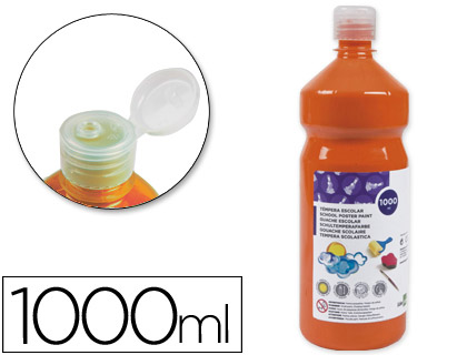 GOUACHE SCOLAIRE LIDERPAPEL LIQUIDE LAVABLE FERMETURE SCURIT BRILLANTE COLORIS ORANGE 1000ML