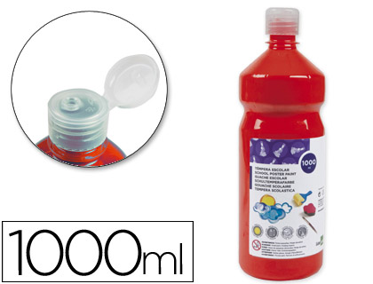 GOUACHE SCOLAIRE LIDERPAPEL LIQUIDE LAVABLE FERMETURE SCURIT BRILLANTE COLORIS ROUGE FLACON 1000ML