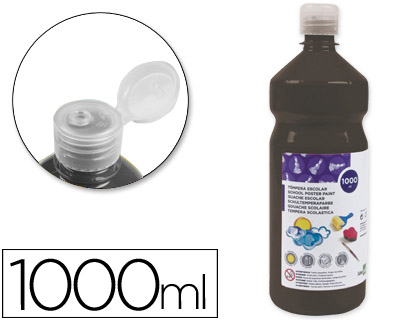 GOUACHE SCOLAIRE LIDERPAPEL LIQUIDE LAVABLE FERMETURE SCURIT BRILLANTE COLORIS NOIR FLACON 1000ML
