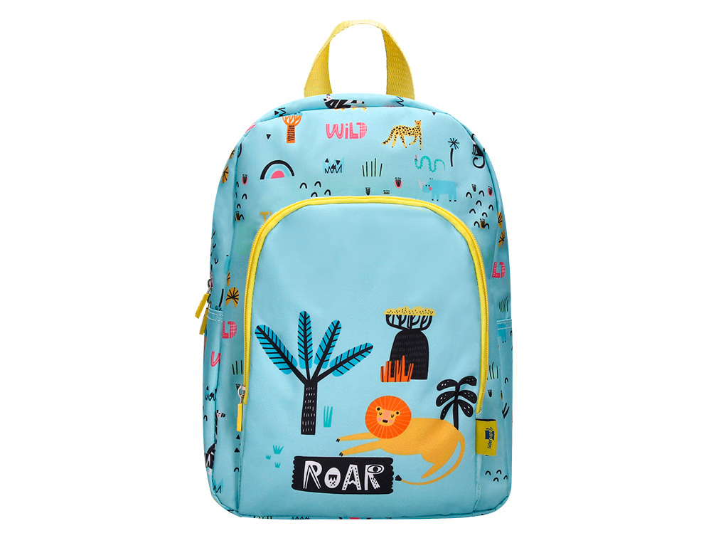 SAC A DOS LIDERPAPEL BABY SAFARI MOTIF LION             330X100X250MM COLORIS BLEU PASTEL