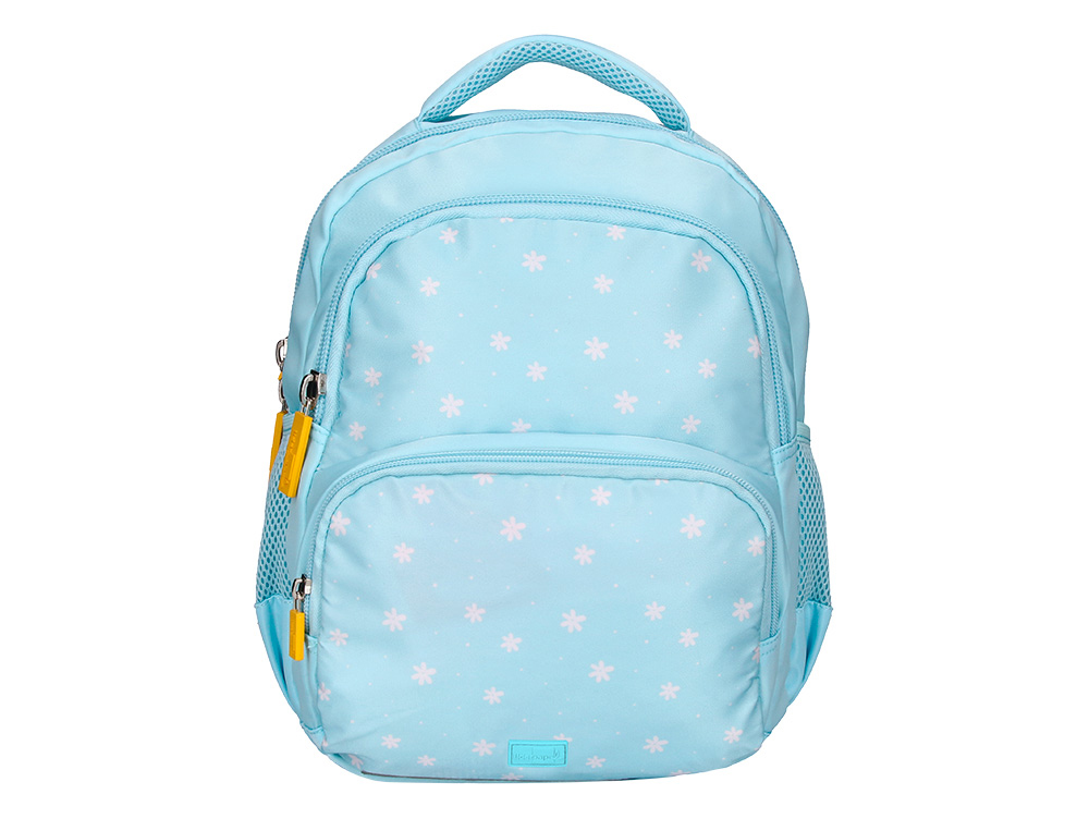 SAC A DOS LIDERPAPEL SCOLAIRE FLEURS 350X110X270MM COLORIS  BLEU CIEL