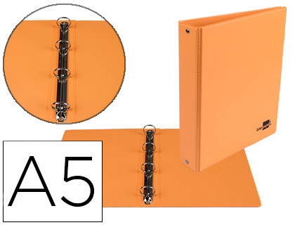 CLASSEUR LIDERPAPEL 4 ANNEAUX RONDS 25MM A5 CARTON REMBORD PVC COLORIS ORANGE
