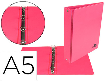 CLASSEUR LIDERPAPEL 4 ANNEAUX RONDS 25MM A5 CARTON REMBORD PVC COLORIS FUSCHIA