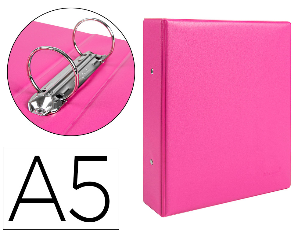 CLASSEUR LIDERPAPEL 2 ANNEAUX RONDS 40MM A5 CARTON REMBORD PVC COLORIS FUCHSIA