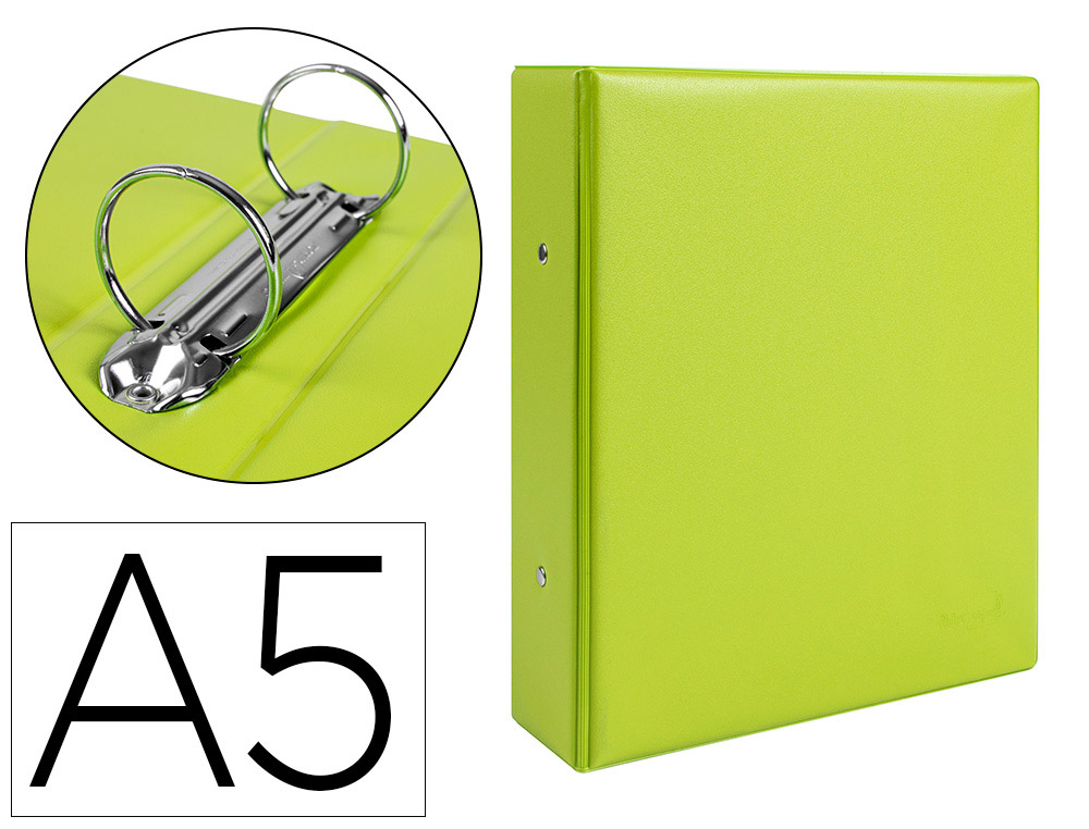 CLASSEUR LIDERPAPEL 2 ANNEAUX RONDS 40MM A5 CARTON REMBORD PVC COLORIS VERT PISTACHE
