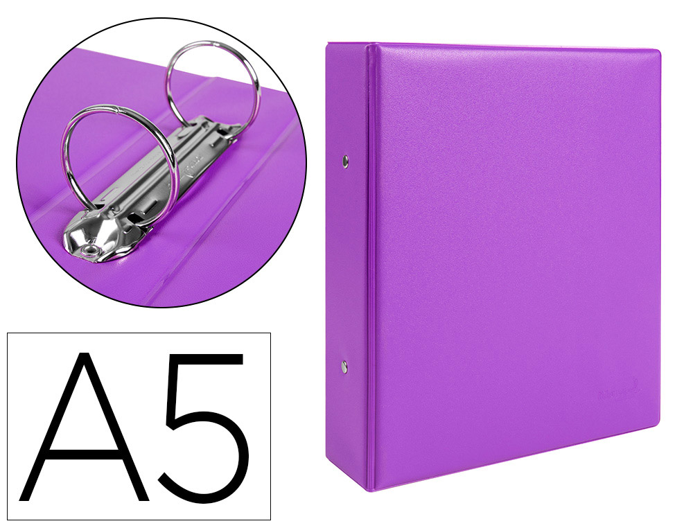 CLASSEUR LIDERPAPEL 2 ANNEAUX RONDS 40MM A5 CARTON REMBORD PVC COLORIS VIOLET