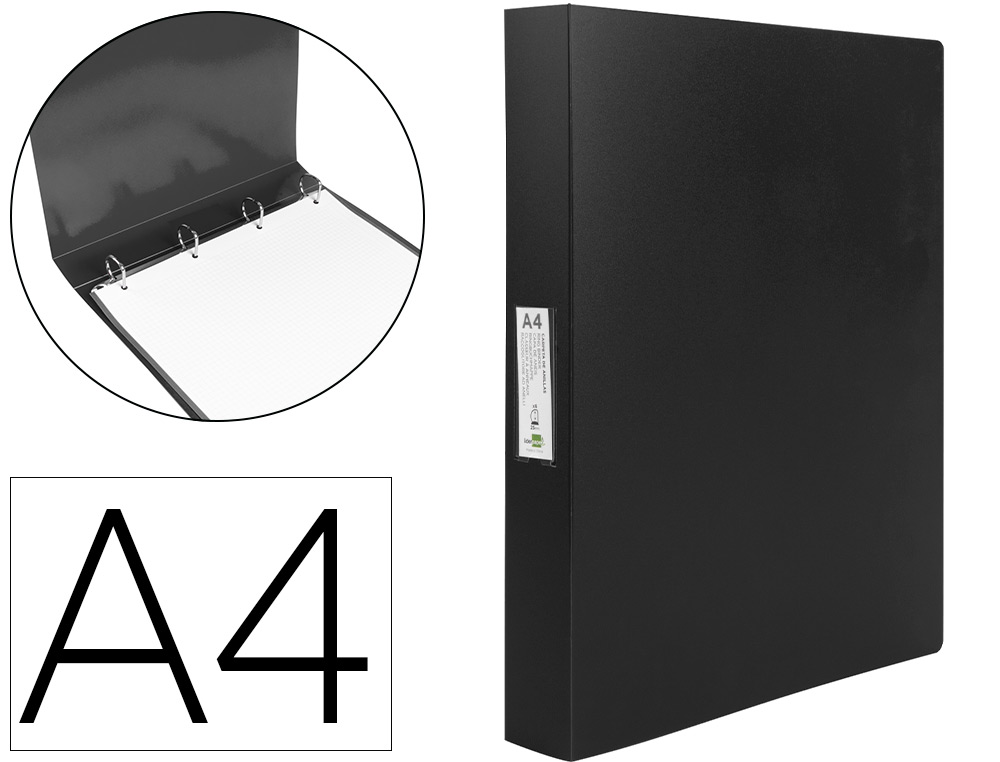 CLASSEUR LIDERPAPEL 4 ANNEAUX 25MM A4 260X315MM             POLYPROPYLENE DOS 40MM        PORTE-CARTES VISITE COLORIS