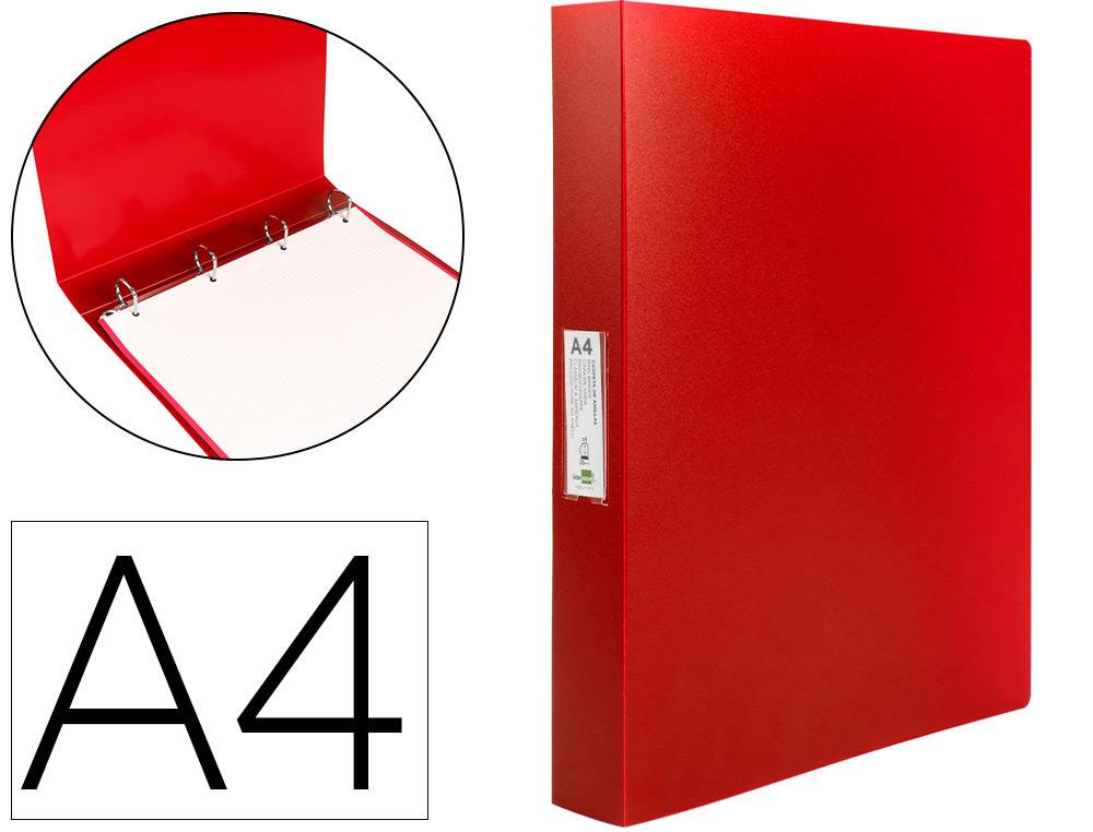 CLASSEUR LIDERPAPEL 4 ANNEAUX 25MM A4 260X315MM             POLYPROPYLENE DOS 40MM        PORTE-CARTES VISITE  COLORIS