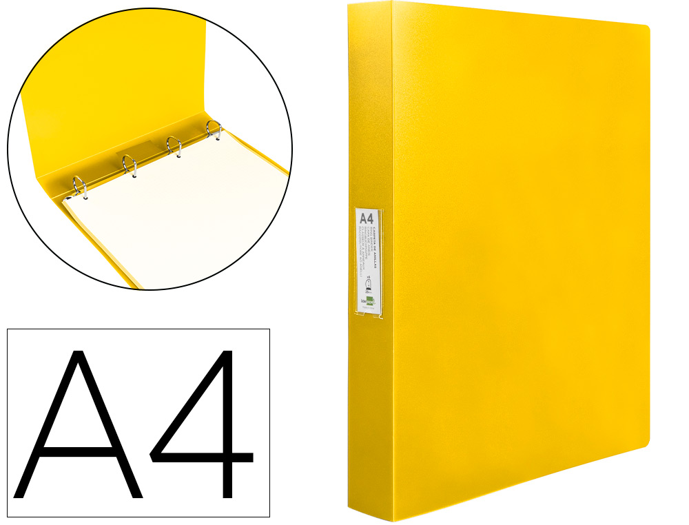CLASSEUR LIDERPAPEL 4 ANNEAUX 25MM A4 260X315MM             POLYPROPYLENE DOS 40MM        PORTE-CARTES VISITE  COLORIS