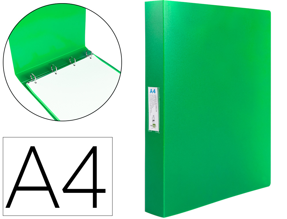 CLASSEUR LIDERPAPEL 4 ANNEAUX 25MM A4 260X315MM             POLYPROPYLENE DOS 40MM        PORTE-CARTES VISITE  COLORIS