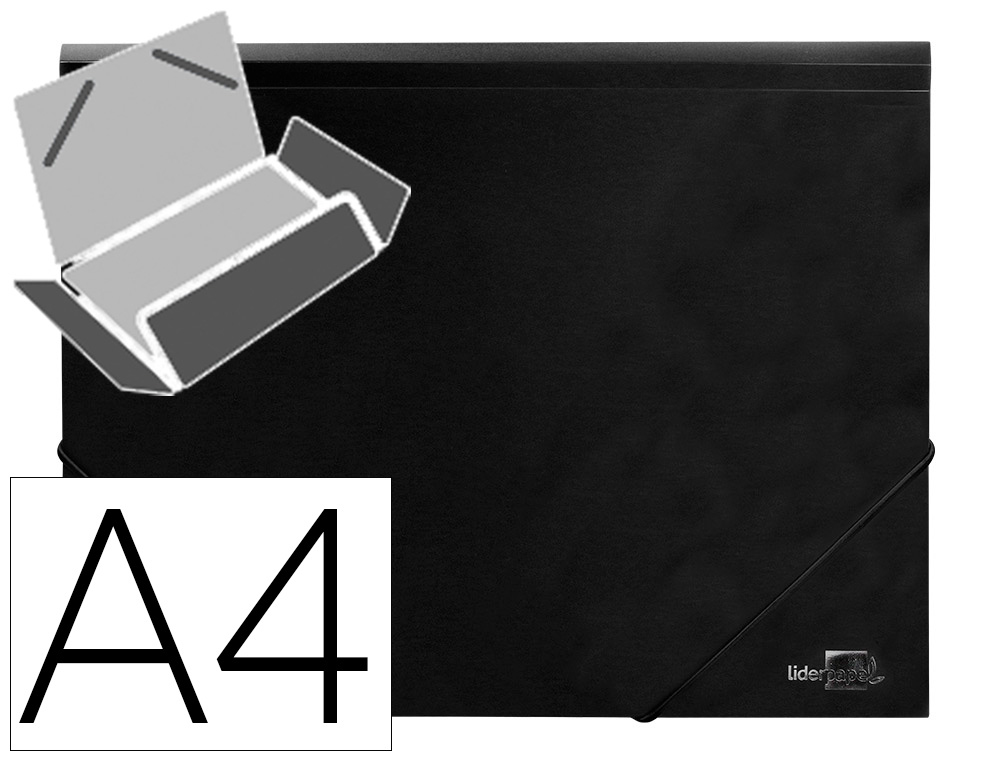 CHEMISE LIDERPAPEL POLYPROPYLNE DOS FLEXIBLE A4 210X297MM 4/10E 3 RABATS LASTIQUE 100F COLORIS NOIR OPAQUE