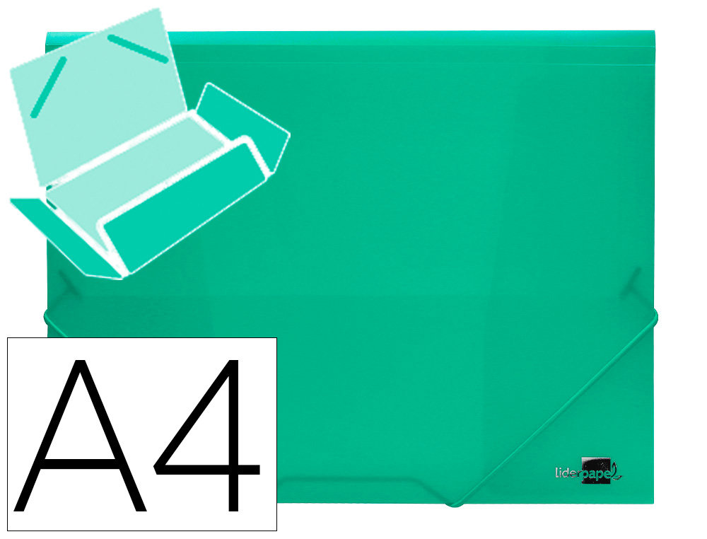 CHEMISE LIDERPAPEL POLYPROPYLNE DOS FLEXIBLE A4 210X297MM 4/10E 3 RABATS LASTIQUE 100F COLORIS VERT TRANSLUCIDE
