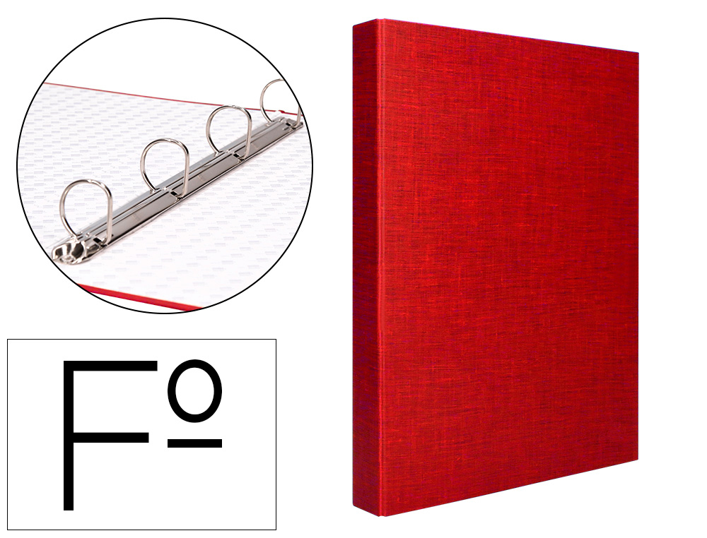 CLASSEUR LIDERPAPEL 4 ANNEAUX RONDS 25MM A4+ CARTON REMBORD PAPER COAT COLORIS ROUGE