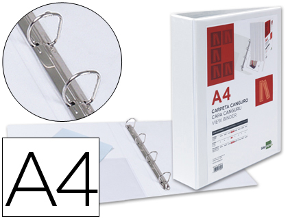 CLASSEUR KANGOUROU LIDERPAPEL 4 ANNEAUX 40MM 283X320MM DOCUMENT A4 PLASTIQUE DOS 68MM COLORIS BLANC