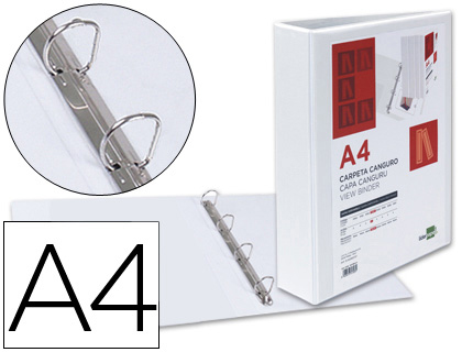 CLASSEUR KANGOUROU LIDERPAPEL 4 ANNEAUX 55MM 283X320MM DOCUMENT A4 PLASTIQUE DOS 78MM COLORIS BLANC