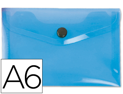 POCHETTE ENVELOPPE LIDERPAPEL POLYPROPYLNE 180 MICRONS A6 148X105MM 50F FERMETURE BOUTON TRANSPARENT BLEU