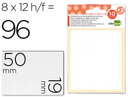 TIQUETTE ADHSIVE LIDERPAPEL 19X50MM COLORIS BLANC CRITURE MANUELLE POCHETTE 10 FEUILLES + 2 GRATUITES 960 UNITS