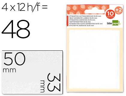TIQUETTE ADHSIVE LIDERPAPEL 33X50MM COLORIS BLANC CRITURE MANUELLE POCHETTE 10 FEUILLES + 2 GRATUITES 480 UNITS