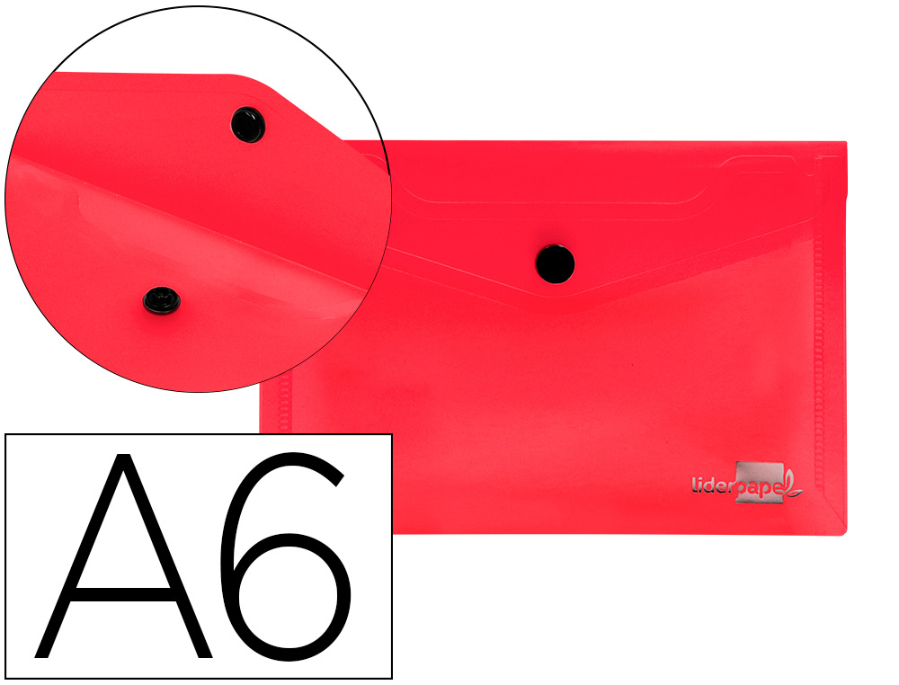 POCHETTE ENVELOPPE LIDERPAPEL POLYPROPYLNE 180 MICRONS A6 148X105MM 50F FERMETURE BOUTON TRANSPARENT ROUGE