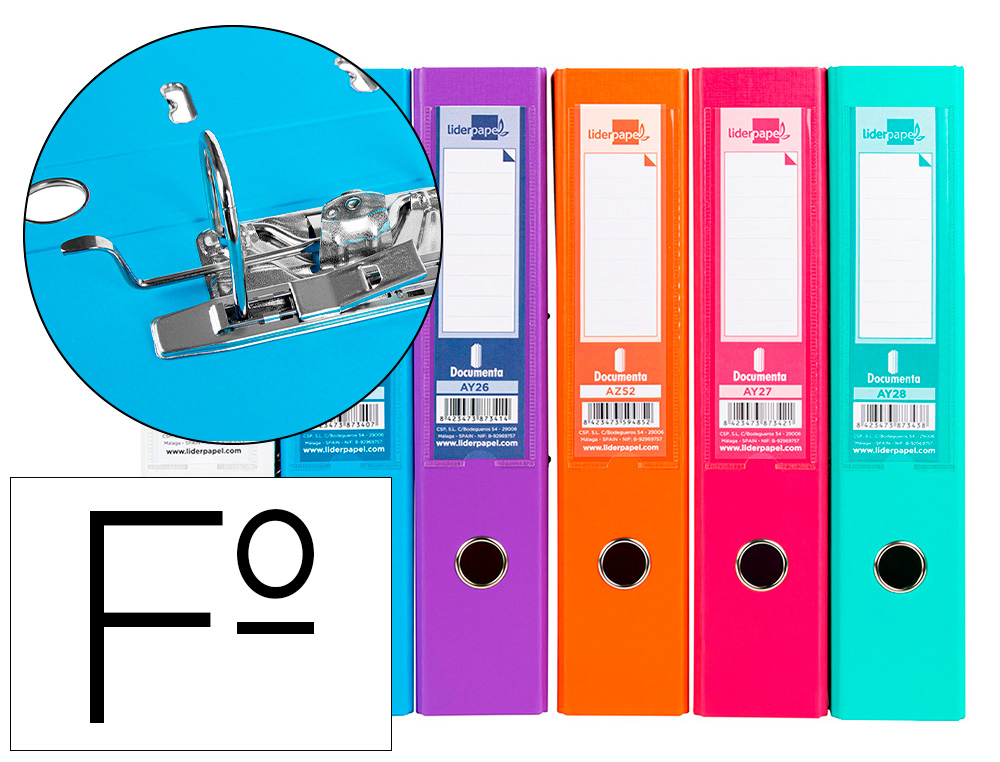 CLASSEUR LEVIER LIDERPAPEL DOCUMENTA FOLIO CARTON        REMBORDE DOS 75MM RADO        METALLIQUE COLORIS ASSORTIS