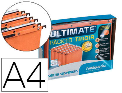 DOSSIER SUSPENDU L'OBLIQUE CARTE CANSON KRAFT ORANGE 240G TIROIR ENTRAXE 330MM H250MM FOND V BARETTE ACIER PACK 10U