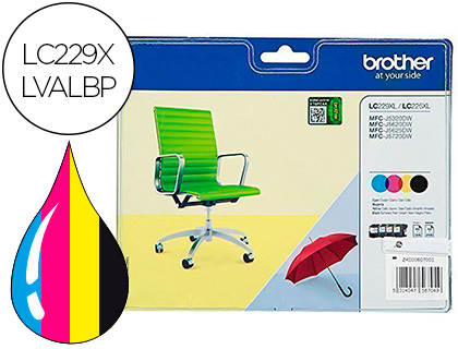 CARTOUCHE BROTHER JET D'ENCRE LC229XLVALBP PACK 4 COULEURS NOIR JAUNE CYAN MAGENTA 1200P