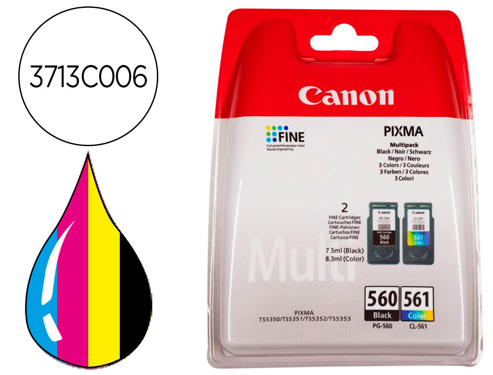 CARTOUCHE CANON 560 POUR PIXMA TS5350 / TS5351 /       TS5352 / TS5353 PACK 4        COULEURS NOIR JAUNE CYAN