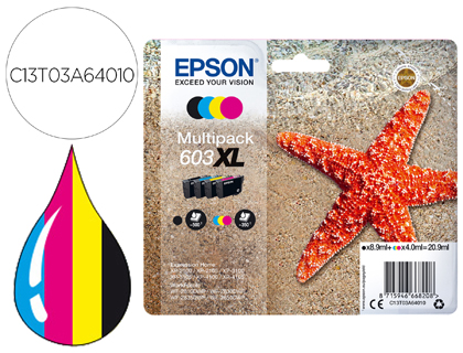 CARTOUCHE ENCRE EPSON  603XL XP-2100 / 3100 / 4100 /       WF-2810 / 2830 / 2835 / 2850  PACK COULEUR NOIR JAUNE CYAN
