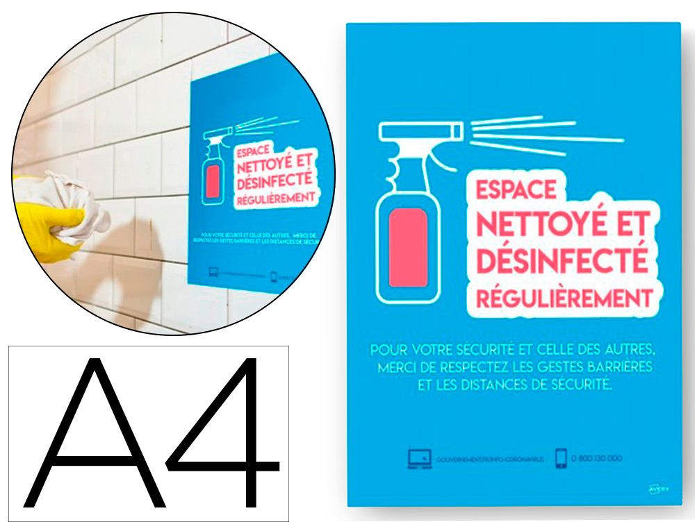 AFFICHES ADHESIVES AVERY AMOVIBLE ESPACE NETTOY  A4