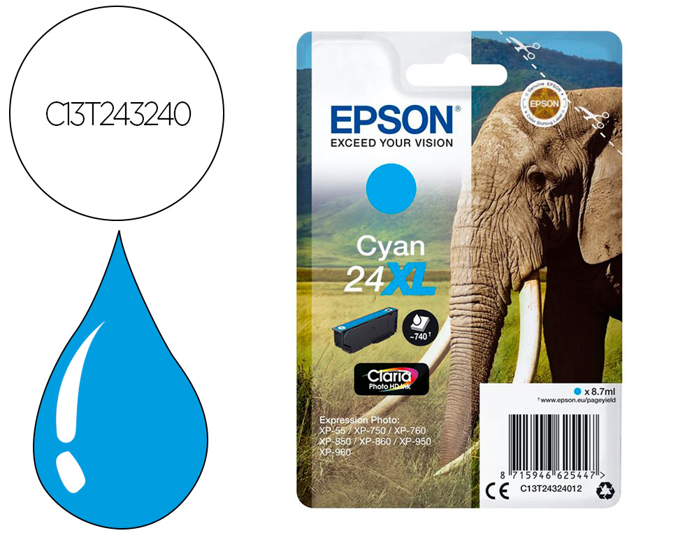CARTOUCHE ENCRE  EPSON CLARIA PHOTO HD INK CIAN 24XL       EXPRESSION PHOTO XP-760/950