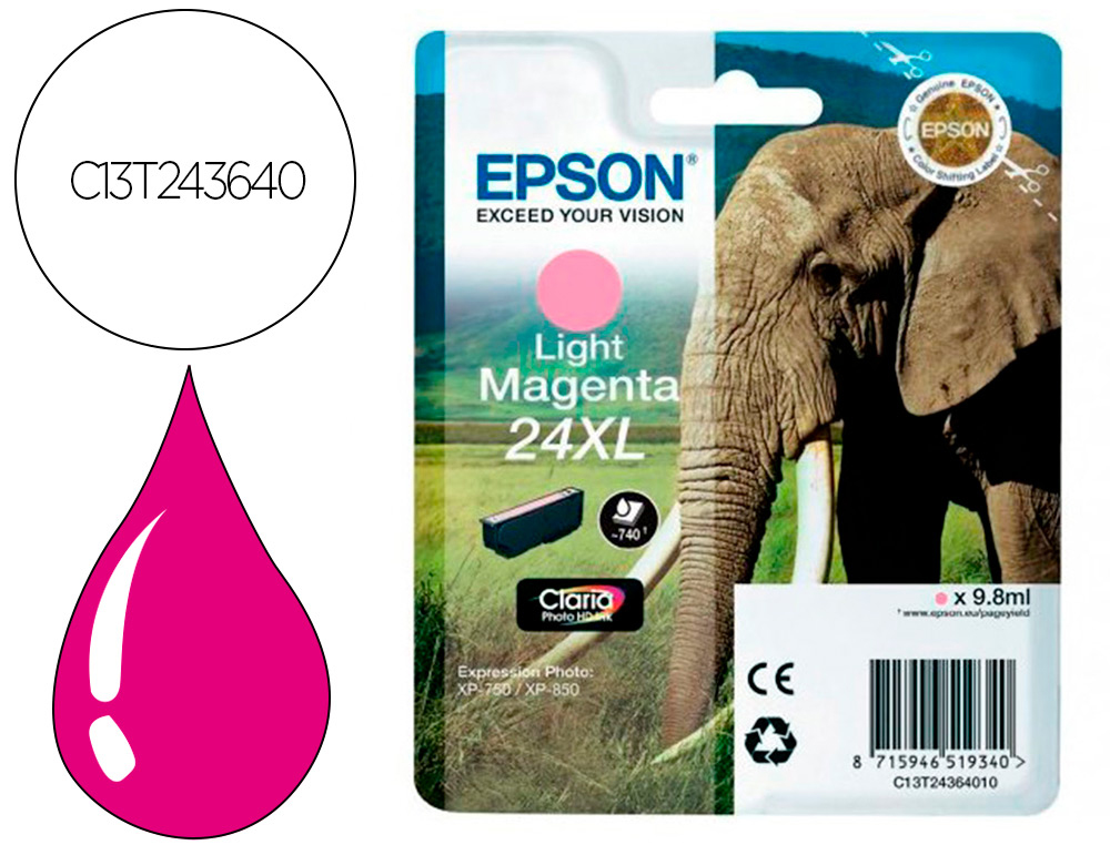 CARTOUCHE ENCRE  EPSON CLARIA PHOTO HD INK24XL EXPRESSION  PHOTO XP-950 MAGENTA CLAIR
