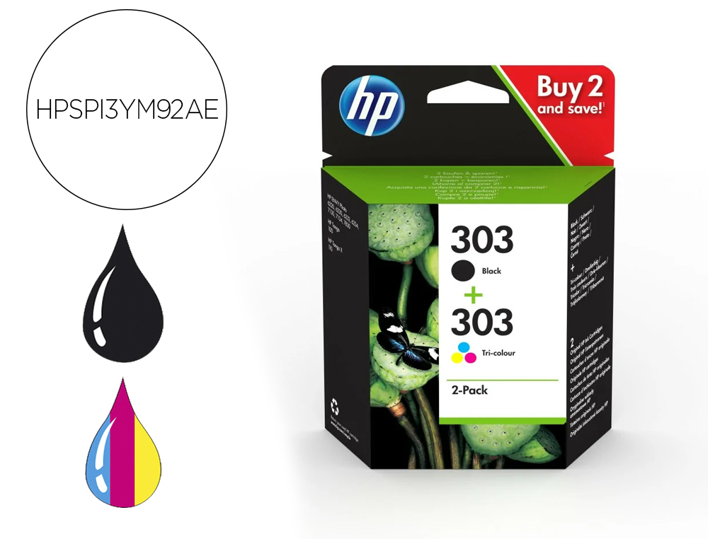 CARTOUCHE HP 303 JET D'ENCRE COMBO PACK COULEUR NOIR 200P  / TRICOLOR 165P
