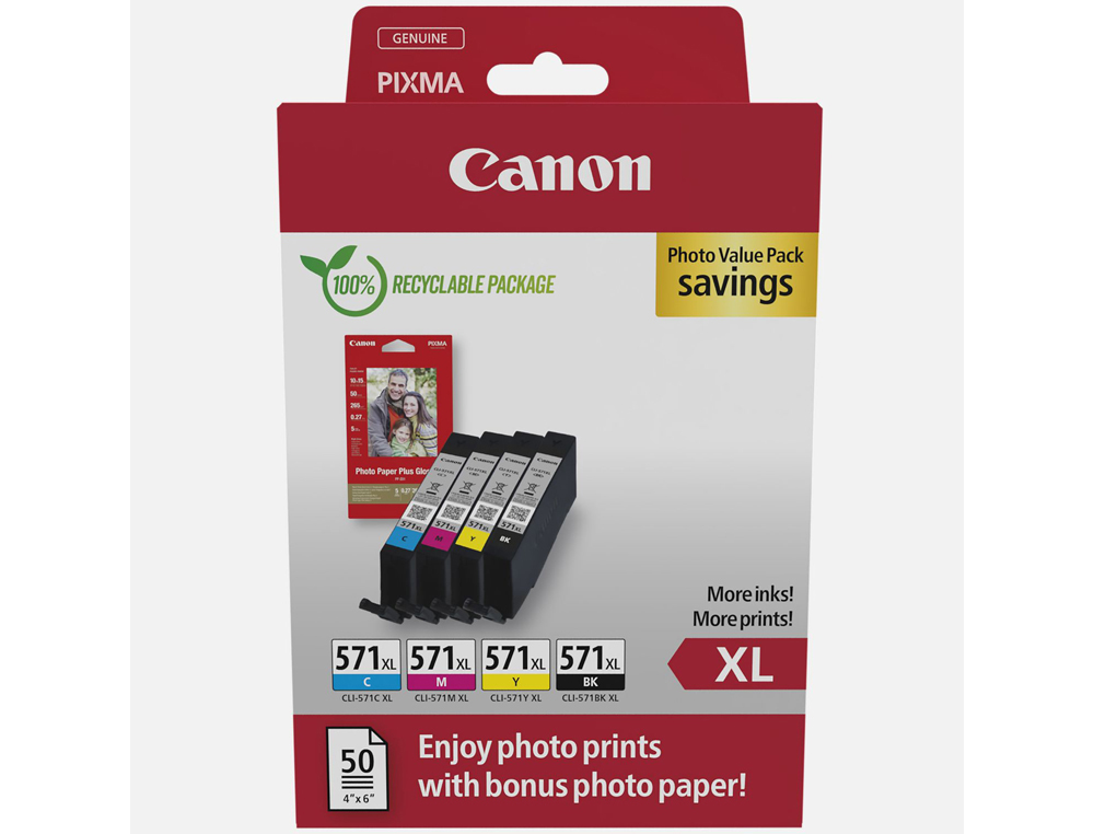 CARTOUCHE CANON ORIGINAL CLI-571XL PHOTO VALUE PACK    NOIR-CYAN-MAGENTA-JAUNE
