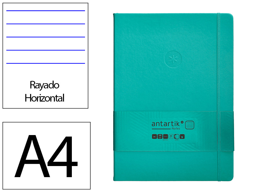 CARNET A4 ANTARTIK NOTES LIGNECOUVERTURE RIGIDE FERMETURE   ELASTIQUE 200 PAGES 80GR      COLORIS VERT MENTHE