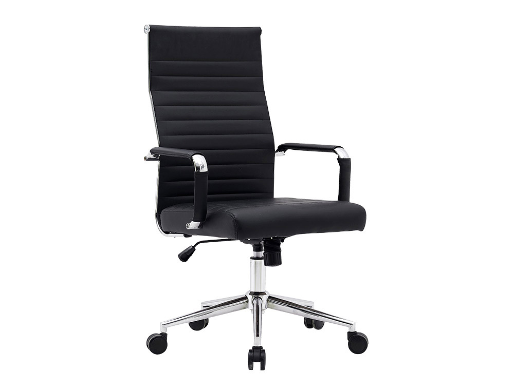 CHAISE BUREAU Q-CONNECT BOSA SIMIL CUIR BASE METALLIQUE HAUT MAX 1130 LARG 550 PROF 630MM ROUES PREMIUM COLORIS NOIR